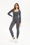 Women's Seamless Knitted Corded Long Sleeve Square Neck Crop Blouse 9010 - 6