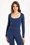 Women's Seamless Knitted Corded Long Sleeve Square Neck Crop Blouse 9010 - 6