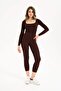 Women's Seamless Knitted Corded Long Sleeve Square Neck Crop Blouse 9010 - 7