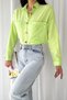 Women's Pistachio Green Wooden Button Cotton Linen Shirt 65% Cotton 35% Linen - 5