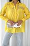 Women's Yellow New Season Transparent Detailed Embroidery Wide Fit Oversize 100% Cotton Shirt