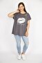 Women's Smoked Large Size Laser Cut and Lacquer Print Detailed Low Sleeve Comfortable Cut Blouse 65n36594 - 6