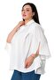 Plus Size White Shirt with Cloak Sleeves and Hidden Placket and Pleat Detail - 4