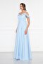 Baby Blue Ruffle Collar Detail Adjustable Strap Woven Fabric Maxi Flared Evening Dress - 4