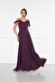 Plum Ruffle Collar Detail Adjustable Straps Woven Fabric Maxi Flared Evening Dress - 5