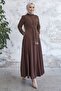 Sivya Collar Button Sash Braided Robe - Brown