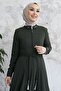 Sivya Collar Button Belt Knitted Abaya - Khaki - 3