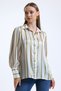 Women's Pistachio Green Balloon Sleeve Gather Detailed Oversize Striped Satin Shirt - 2