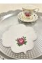 6-Piece Cross Stitch Rose Embroidered Silver Color Linen Presentation Napkin