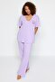 Lila Baskılı Cep Detaylı Örme Pijama Takımı TBBAW24AI00004