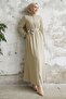 Salvia Casual Sleeve Piping Patterned Abaya - Stone