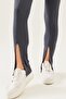 Women's Anthracite High Waist Slit Ribbed Tights - 4