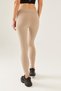Women's Stone Color High Waist Ribbed Tights - 4