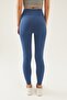 Women's Blue High Waist Ribbed Tights - 5