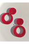 Women's Polymer Clay Red Round Earrings Handmade Ultra Light - 4
