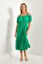 Women's Green Strappy Madonna Collar Flared Dress 40911002 - 5