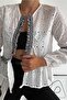 Women's White Tasseled Scallop Embroidery Cotton Jacket - 4