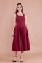 Claret Red Square Collar Thick Strap Midi Dress - 6