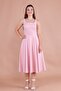 Powder Square Collar Thick Strap Midi Dress - 2