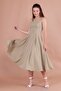 Oil Green Square Collar Thick Strap Midi Dress