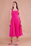 Fuchsia Square Collar Thick Strap Midi Dress - 6