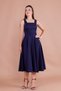 Navy Blue Square Collar Thick Strap Midi Dress - 3
