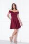 Burgundy Heart Collar Off-Shoulder Flexible Scuba Fabric Mini Flared Dress - 2