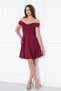 Burgundy Heart Collar Off-Shoulder Flexible Scuba Fabric Mini Flared Dress - 3
