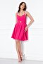 Fuchsia Back Rope Tied Woven Fabric Flared Pleated Mini Evening Dress