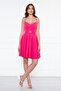 Fuchsia Back Rope Tied Woven Fabric Flared Pleated Mini Evening Dress - 3