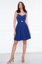 Sax Blue Back Rope Tied Woven Fabric Flared Pleated Mini Evening Dress - 5