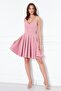 Dried Rose Back Rope Tied Woven Fabric Flared Pleated Mini Evening Dress - 3