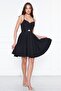 Black Back Rope Tied Woven Fabric Flared Pleated Mini Evening Dress - 4