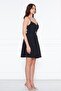 Black Back Rope Tied Woven Fabric Flared Pleated Mini Evening Dress - 7