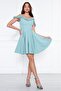 Women's Hanging Neck Boat Ruffle Detail Woven Fabric Pleated Mini Flared Evening Dress