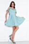 Women's Hanging Neck Boat Ruffle Detail Woven Fabric Pleated Mini Flared Evening Dress - 3