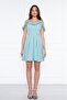 Women's Hanging Neck Boat Ruffle Detail Woven Fabric Pleated Mini Flared Evening Dress - 6