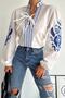 Women's White Collar Tied Embroidery Design Blouse - 5