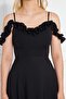 Atlas Fabric Adjustable Strap Ruffle Detailed Collar Pleated Flared Maxi Black Evening Dress 421 - 2