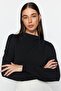 Siyah Dik Yaka Regular Fit Gipe Detaylı Esnek Örme Bluz TWOAW24BZ00022 - 2