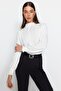Ekru Dik Yaka Regular Fit Gipe Detaylı Esnek Örme Bluz TWOAW24BZ00022 - 2