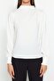Ekru Dik Yaka Regular Fit Gipe Detaylı Esnek Örme Bluz TWOAW24BZ00022 - 3