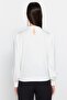 Ekru Dik Yaka Regular Fit Gipe Detaylı Esnek Örme Bluz TWOAW24BZ00022 - 5
