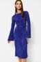 Navy Blue Pleated Fabric Flare Sleeve Detail A-Line Midi Knit Dress TWOAW24EL00125