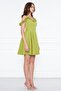 Women's Hanging Neck Boat Ruffle Detail Woven Fabric Pleated Mini Flared Evening Dress - 5