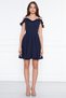 Women's Hanging Neck Boat Ruffle Detail Woven Fabric Pleated Mini Flared Evening Dress - 5