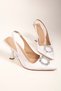 Women's Sophia White Satin Stone Heeled Shoes Stiletto - 6