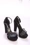Women's Adamas Black Satin Stone Platform Heeled Shoes - 3