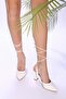 Women's Novo White Leather Ankle Strap Heeled Shoes - 4