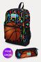 Kids Black Basketball Patterned 2-Piece School Bag Set GOSET0223471